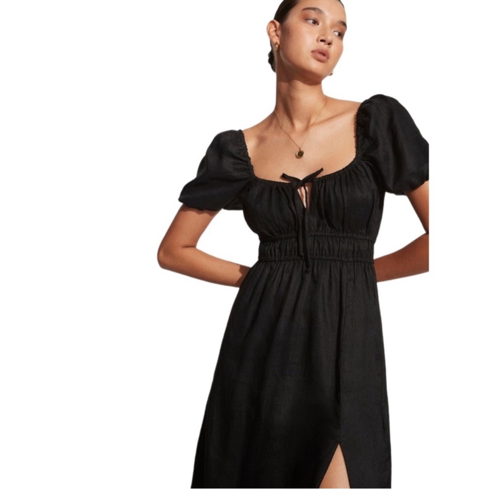 Faithfull the Brand Black Tie Front Midi Dress